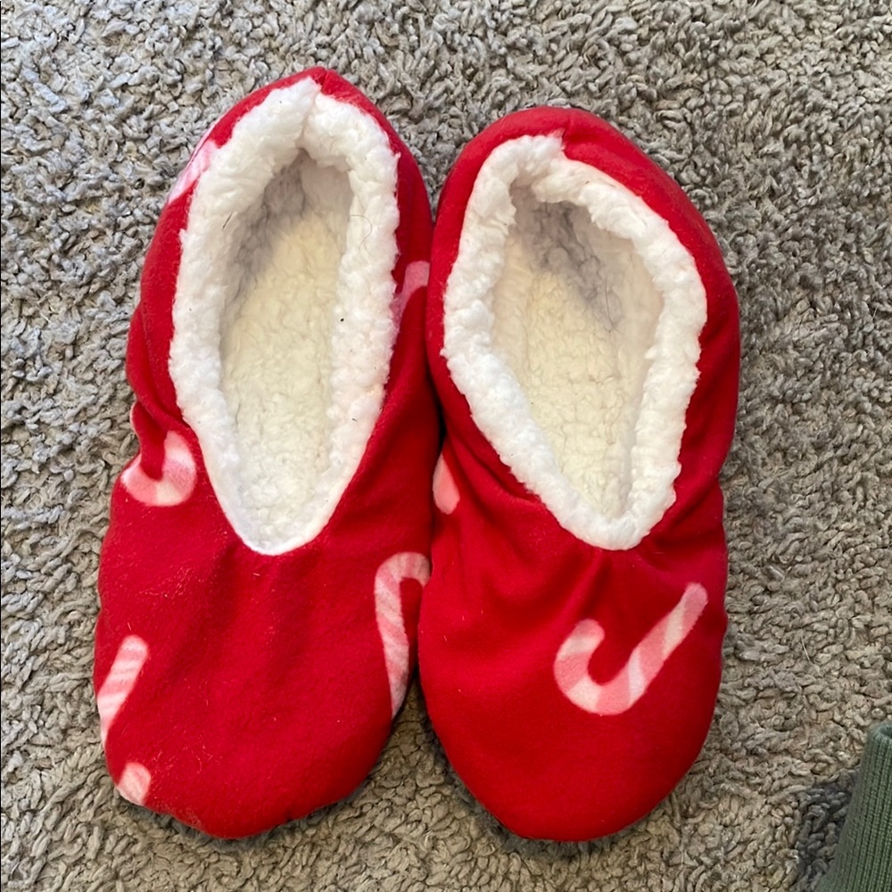 Cozy Red Candy Cane Kids Slippers